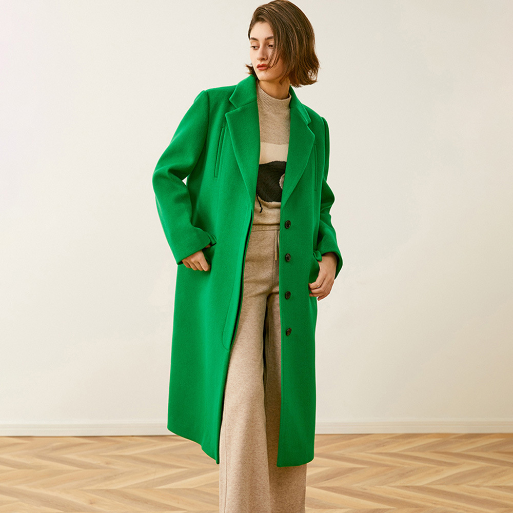 直播清仓「商场同款」走秀款bv绿单面羊绒大衣女羊毛呢外套