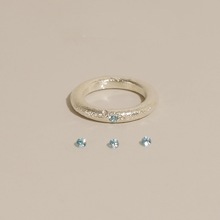 S925纯银拉丝海蓝宝石戒指女简约风小众设计个性磨砂肌理感食指戒