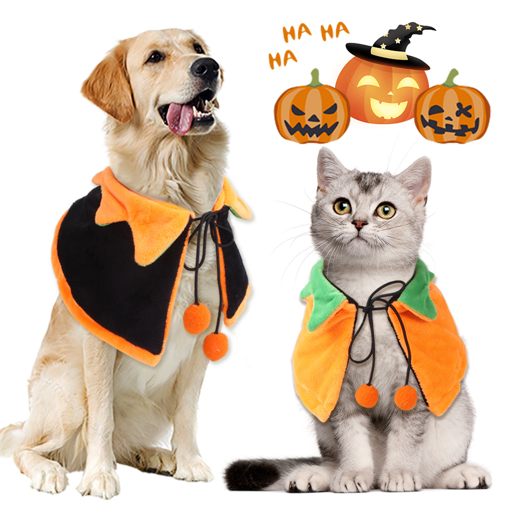 New Double-Sided Cloak Halloween Pumpkin Double-Sided Dog Cloak Pet Cat Cute Halloween Ornaments