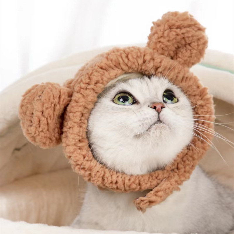 可爱猫咪小熊帽子防寒绒帽冬天保暖猫狗头套棉帽风雪帽搞怪拍照用