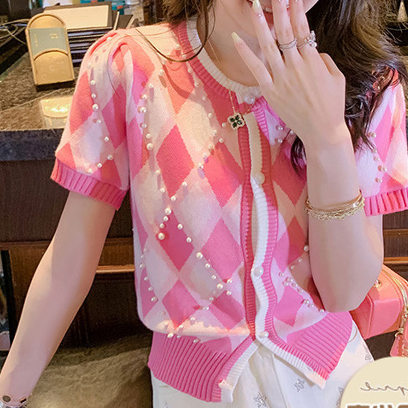 爆款粉色针织衫开衫图片