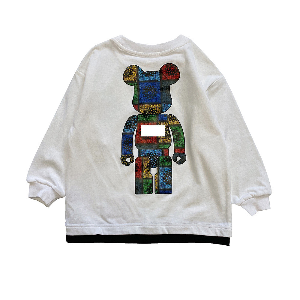 ck5017 2021秋冬新款男童积木熊叠穿t恤前后印花中小童拼接上衣