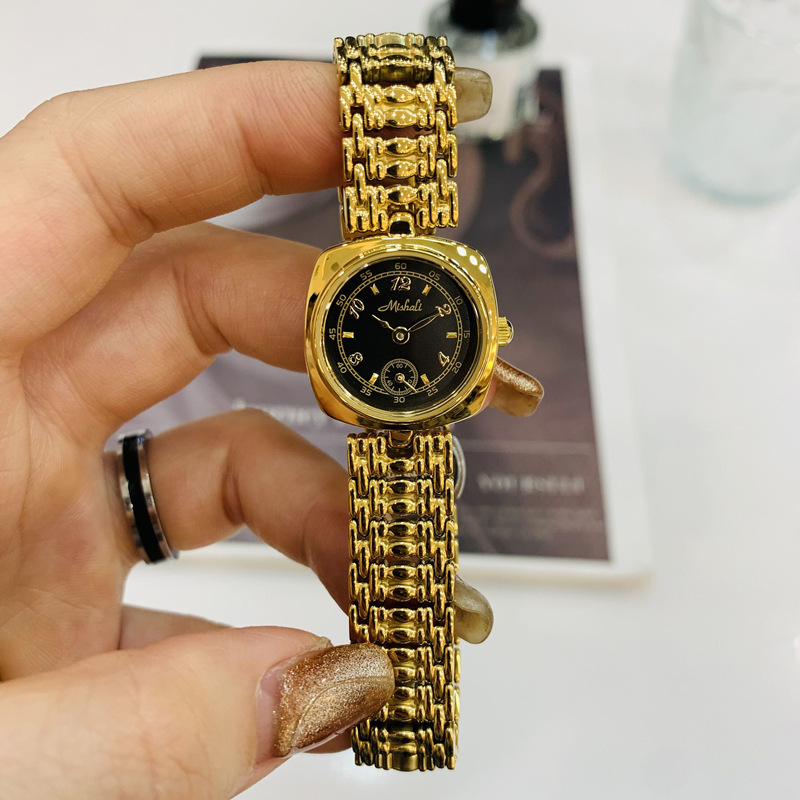 mishali/米莉莎抖音爆款复古金色小表盘女高级感方形精致女士手表