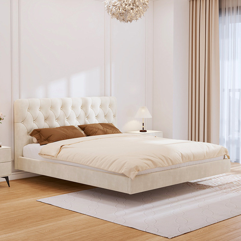 与吉轻奢现代科技绒布艺悬浮床主卧室双人大床简约家具浮空床包邮