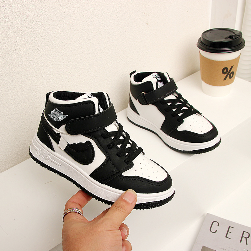 儿童运动鞋高帮板鞋魔术贴软底系带男女同款休闲运动鞋一件代发批