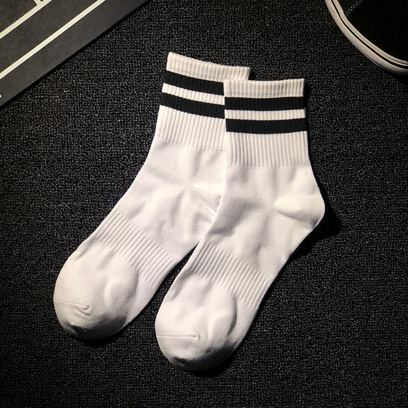 彩虹条纹运动袜子纯棉中筒男吸汗防臭篮球体育学生运动白袜控gay