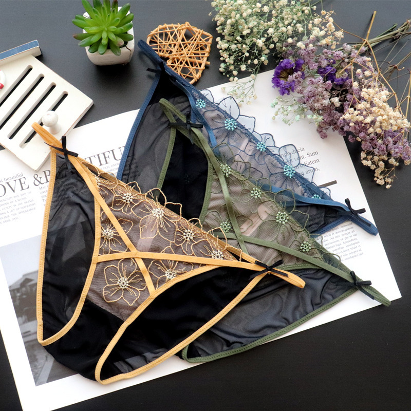 镂空女士细带交叉性感网纱蕾丝内裤女低腰女式三角裤纯棉档裤头