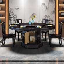 N6RS新中式实木餐桌椅组合家用储物圆形带转盘10人饭桌酒店大圆桌