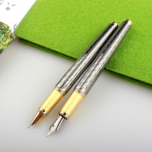 商务金属灰钢笔笔杆刻花特细财务笔简约大气酒店礼品礼物笔广告笔