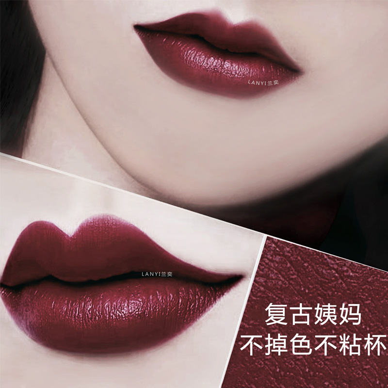 Lanyi Stiletto Lipstick Raincoat No Stain on Cup TikTok Red Bean Paste Burgundy Cosmetics One Piece Dropshipping Free Shipping