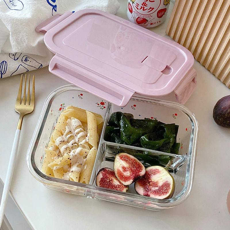 Thermal Transfer Printing Glass Lunch Box Girl Heart Freshness Bowl Bento Box Bowl with Lid Microwave Oven Heater Band Rice Crisper