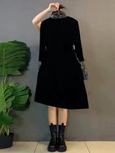 香港大码女装胖mm流行款新中式复古连衣裙国风气质盘扣设计打底裙