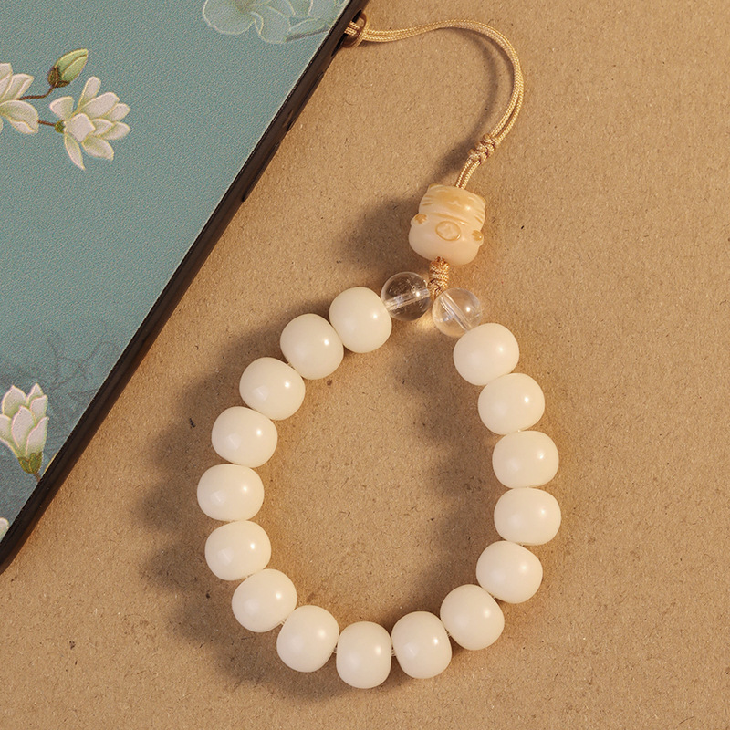 White Jade Bodhi Root Barrel Beads Design Mobile Phone Charm Seiko Charcoal Kitten's Paw Accessories Mobile Phone Pendant Factory Wholesale