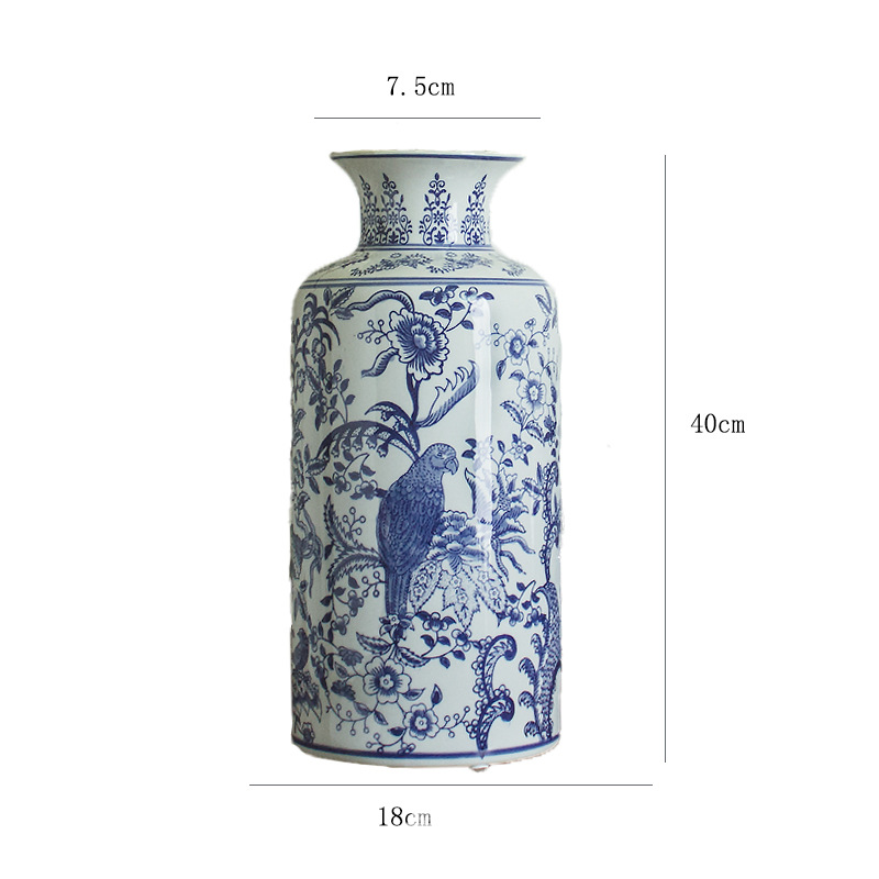 Jingdezhen Hand-Painted Blue and White Porcelain Chinese Ceramic Vase Artificial Flower Flower Arrangement Porcelain Bottle Living Room Decorative Flower Vase