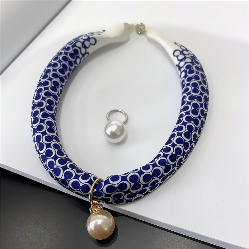 Spring and Autumn Thin Artificial Silk Scarf Pearl Pendant Set with Box Multifunctional Silk Scarf Female Mother Gift