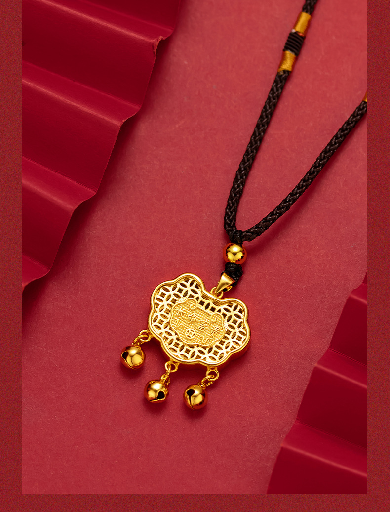 越南沙金双面长命富贵小金锁吊坠拼多多抖音供货长命锁项链民族风