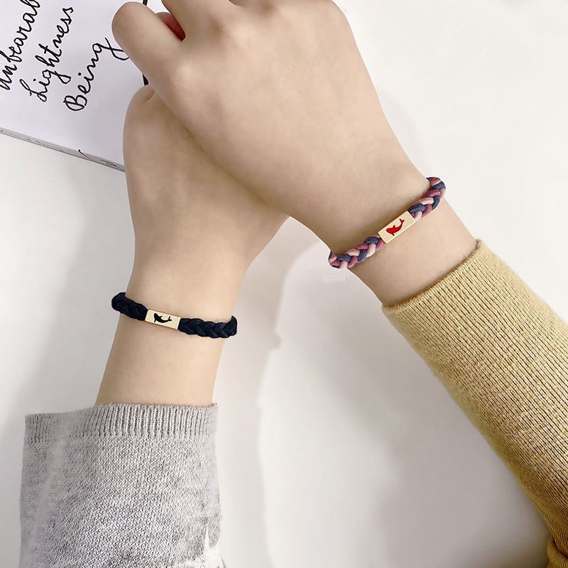 情侣手链定作刻字小皮筋送给男朋友男友编织绳头绳皮套带腕一对绳