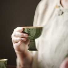 暮苍斋越窑龙泉青瓷手绘窗兰仿宋高足主人杯功夫茶具茶杯品茗杯子