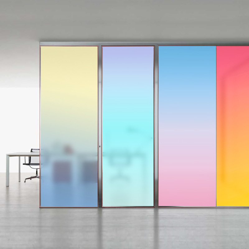 网红防撞办公室浴室门窗装饰墙贴纸彩色渐变静电磨砂玻璃贴膜