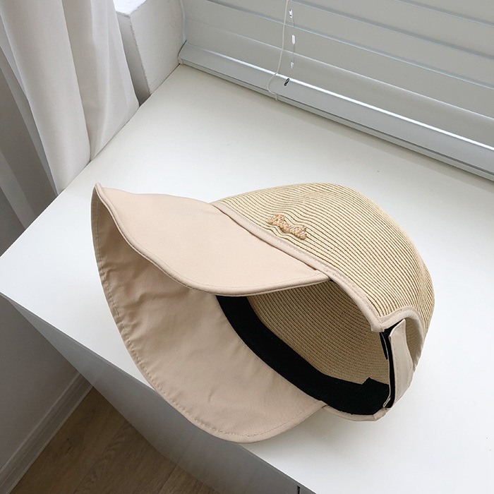 Korean Style Ins Stitching Straw Hat Sunshade Papyrus Breathable Hat Summer All-Match Letters Fisherman Basin Hat Sun Protection Summer Hat