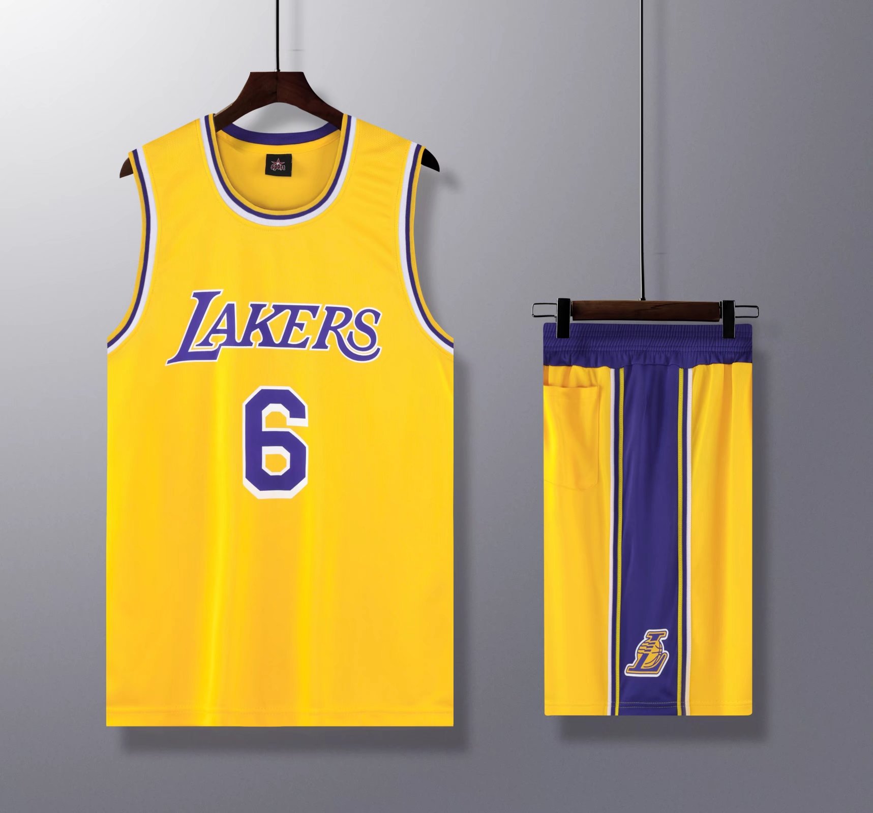 工厂批发湖人队6号james詹姆斯球衣成人篮球服套装训练服一件代发