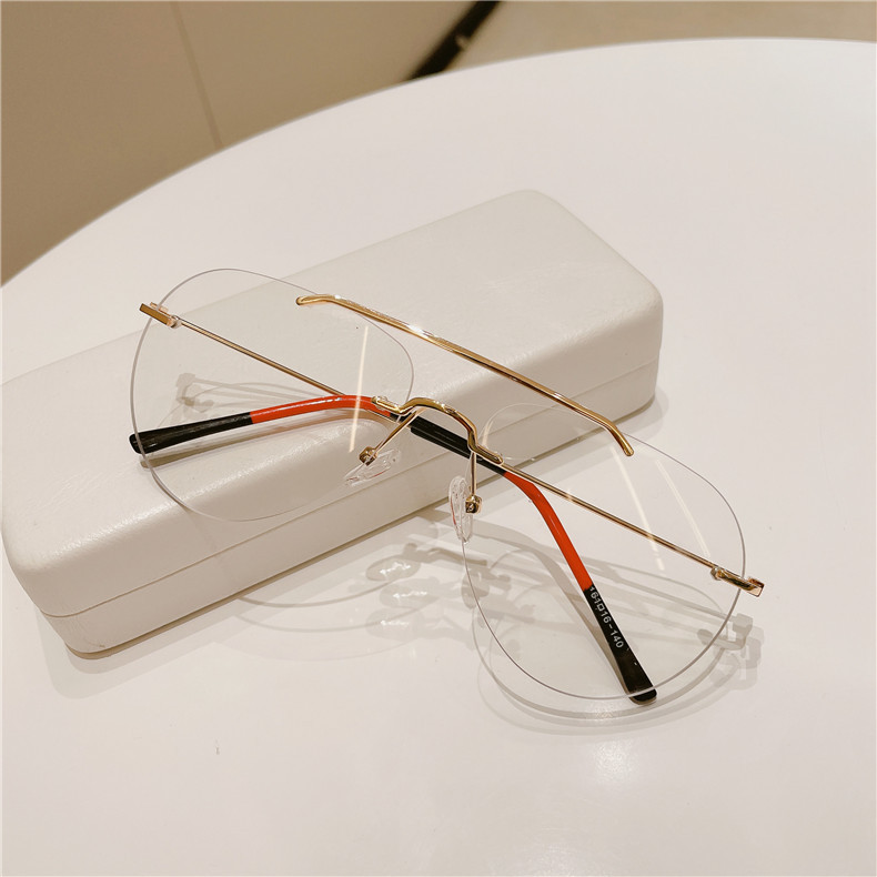 防蓝光金丝无边眼镜框男时尚双梁无框潮ins女复古大脸显瘦眼镜架