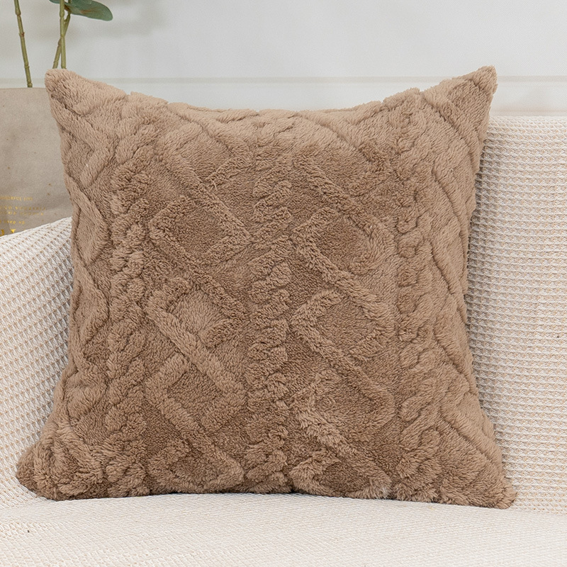 Jacquard Plush Geometric Three-Dimensional Pillow Cover Throw Pillowcase Sofa Nordic Instagram Style Solid Color Pillow French Style