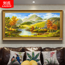 纯手绘油画欧式挂画客厅山水风景壁画巨人山装饰画美式聚宝盆宝马