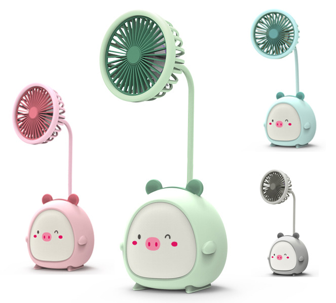 Cartoon Usb Rechargeable Portable Fan Student Dormitory Desktop Little Fan Ambience Light Mini Cute Fan