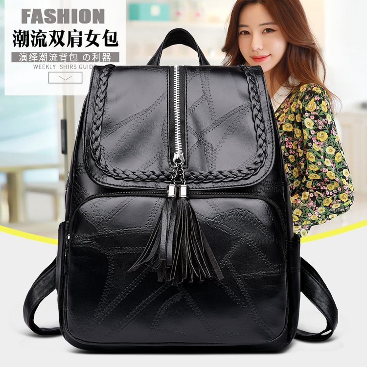 2022 New Casual Women's Backpack Pu Tassel Fashion All-Match Trendy Women's Bags School Bag Travel Bag Women