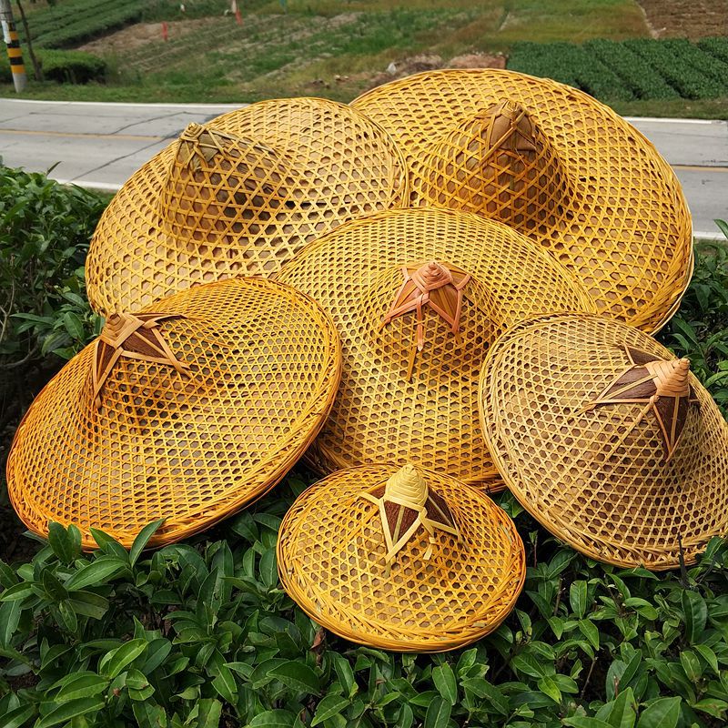 成人帽草帽斗笠竹编竹制品装饰道具夏天遮阳钓鱼帽农用竹斗笠