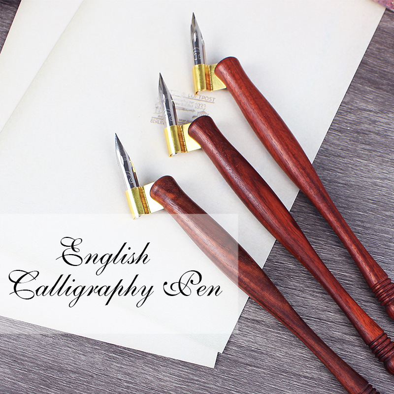 s蘸水笔实木斜杆新手漫画圆花体练字圆头英文书法钢笔意大利体