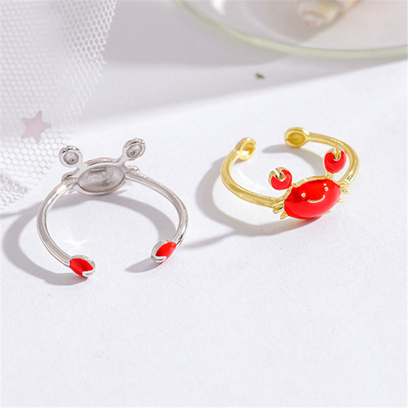 时尚可爱食指戒韩版滴胶红色螃蟹戒指个性巨蟹座开口指环饰品戒指