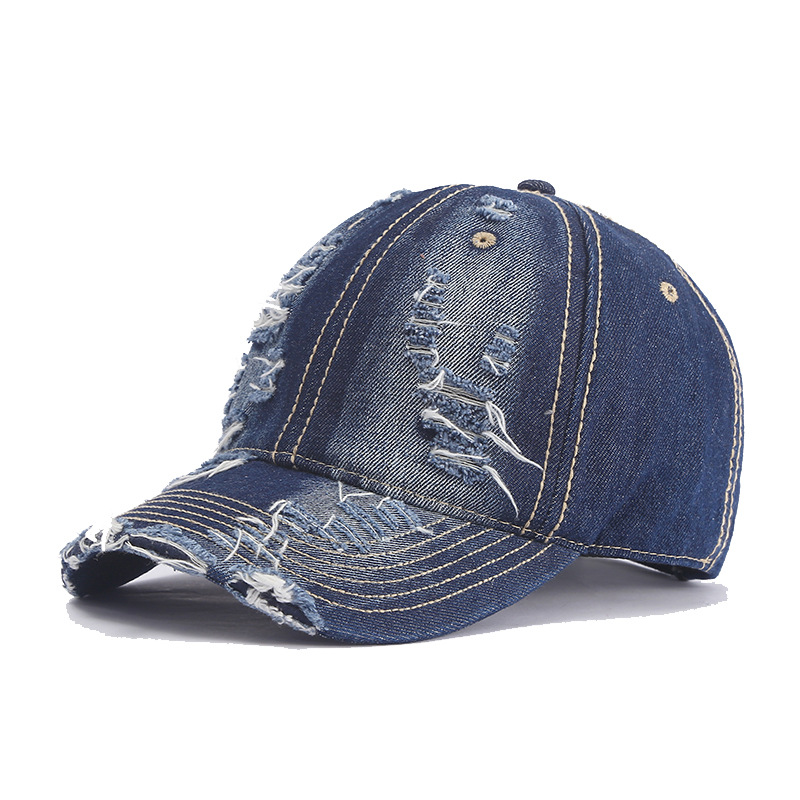 2024 New Cotton Denim with Hole Baseball Cap High Quality Denim Washed Distressed Sun-Poof Peaked Cap Wholesale
