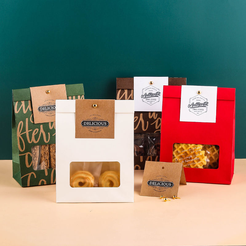 红色牛皮纸袋新款复古风牛皮纸点心袋酥手提袋饼干糖果零食自立袋