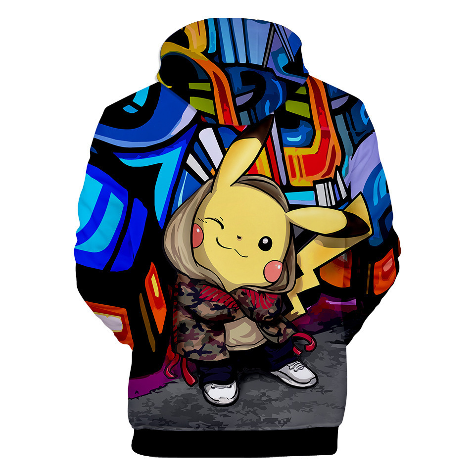 大侦探皮卡丘pokémon 3d数码印花连帽拉链衫cosplay动漫卫衣