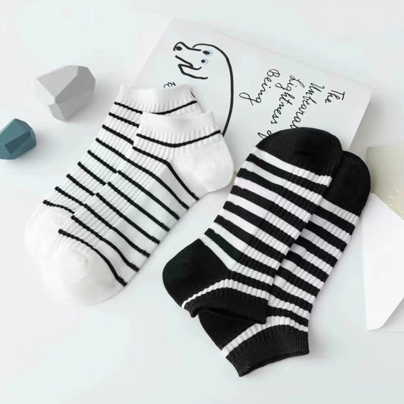 Yx Socks Women's Summer Socks Low-Cut Thin Cotton Socks Casual Short Tube Striped Boat Socks Women's Double Needle Women's Socks Wholesale