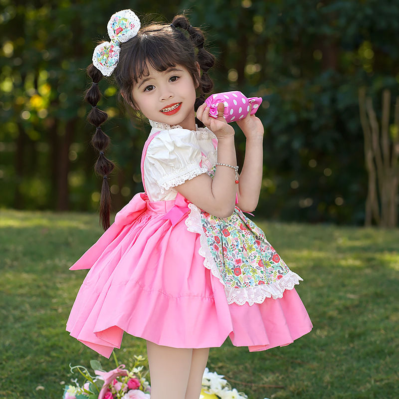 儿童洛丽塔裙洋气粉色公主裙小女孩周岁礼服裙女童夏装新款连衣裙