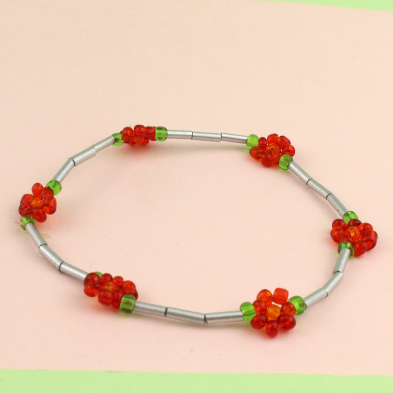 时尚水晶雏菊花朵弹力手链 串珠编制米珠小花手环 管状水晶手链