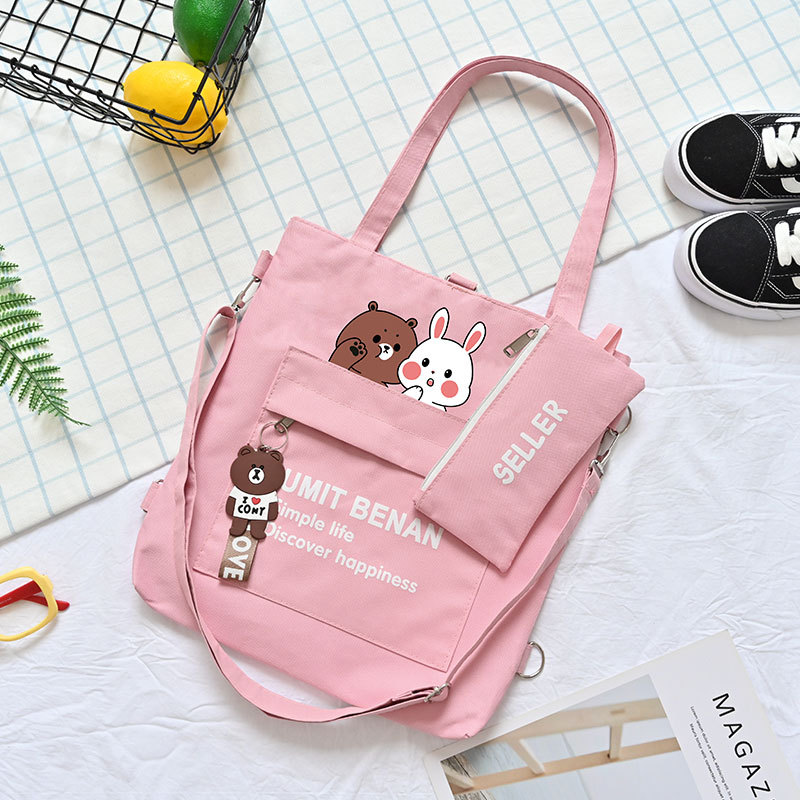 Canvas Bag Women's Adjustable Crossbody Bag Large Capacity Wholesale Korean Style Student School Bag with Zipper Original Backpack