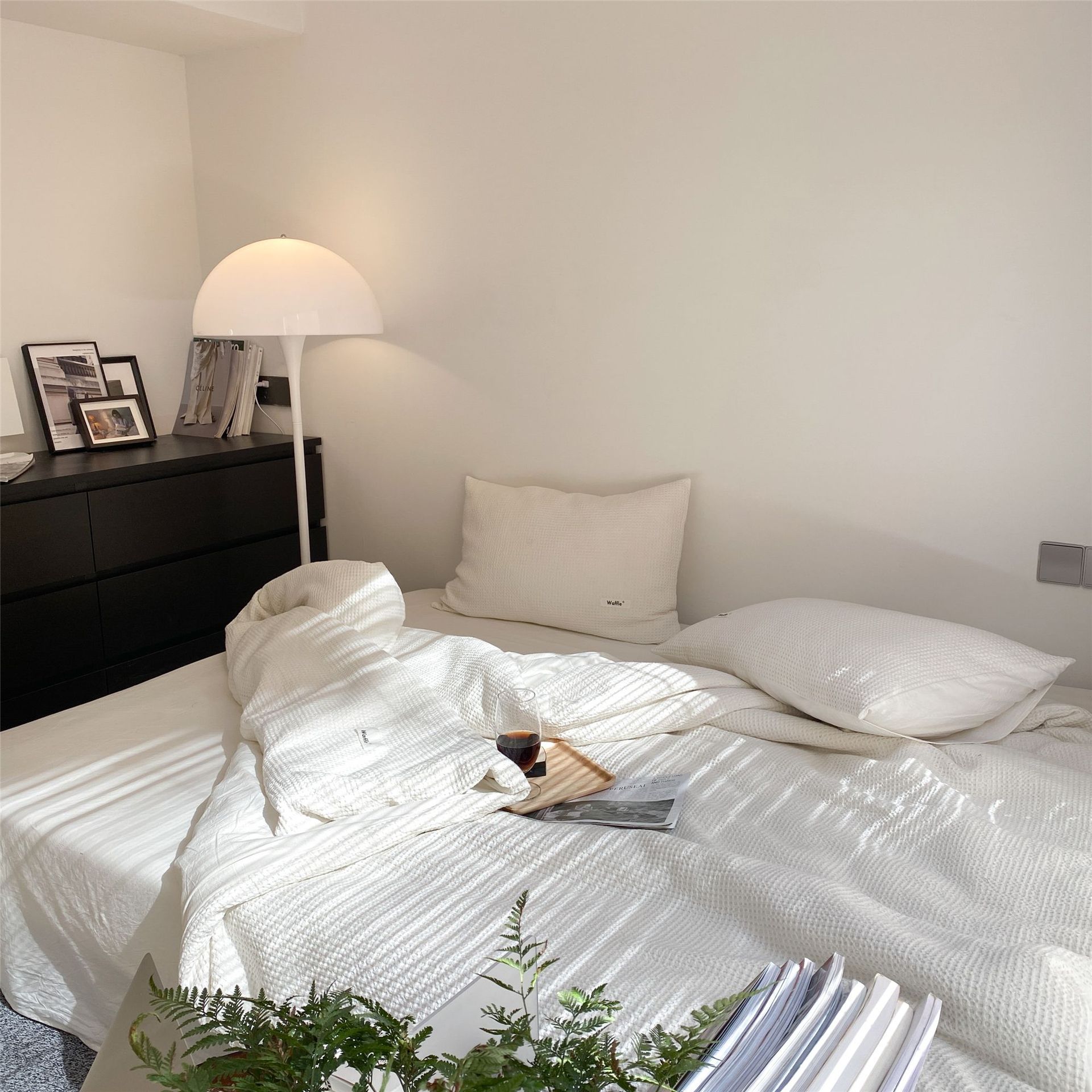 简约北欧ins床上用品棉华夫格床单四件套被套床单1.8m床双人纯色