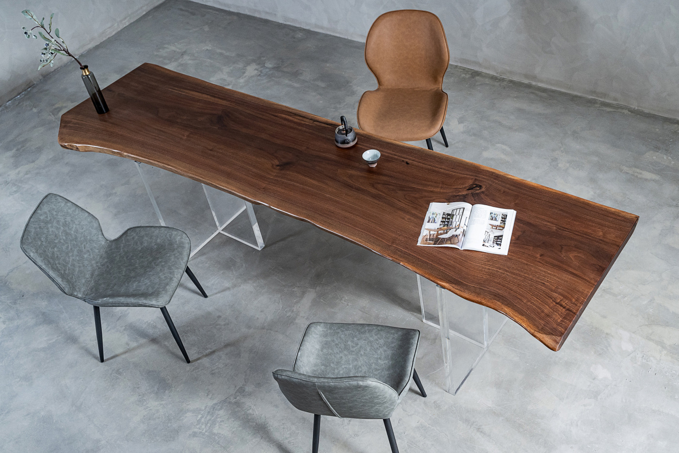 北美黑胡桃木实木大板自然边原木整板实木大板桌茶桌茶台办公桌