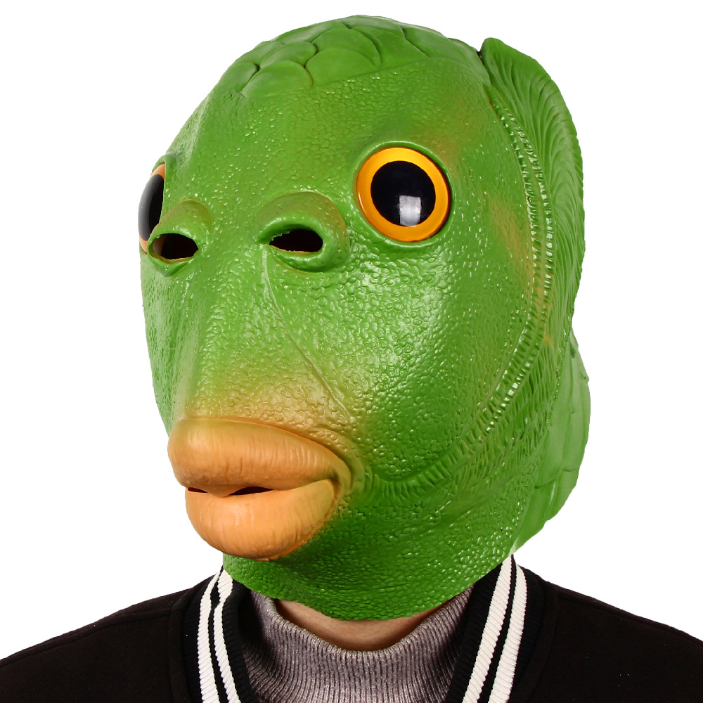 网红绿鱼人头套怪怪鱼面具万圣节绿鱼面具绿鱼头套沙雕无异味现货