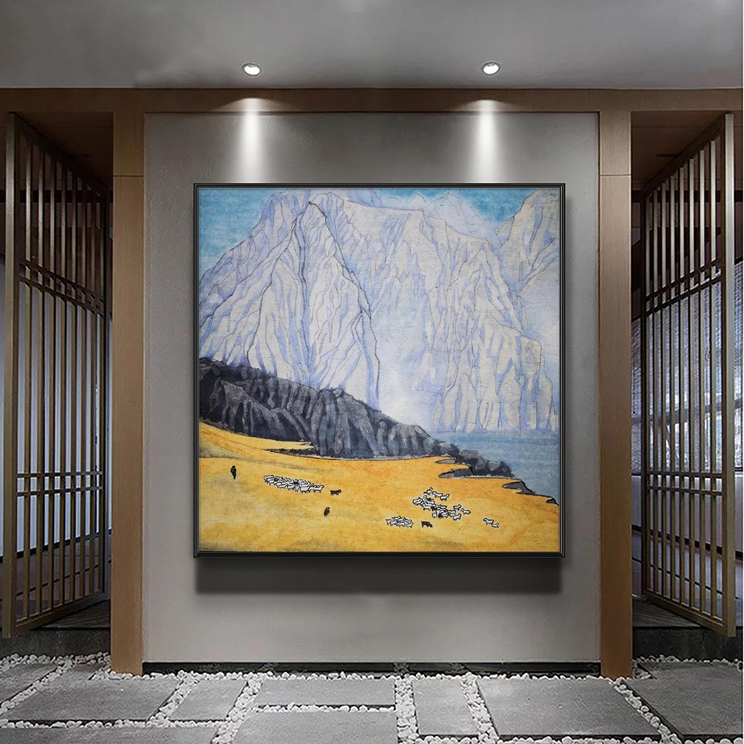 画心艺术现代风景装饰画 正方形客厅背景墙挂手绘纯景色油画壁画