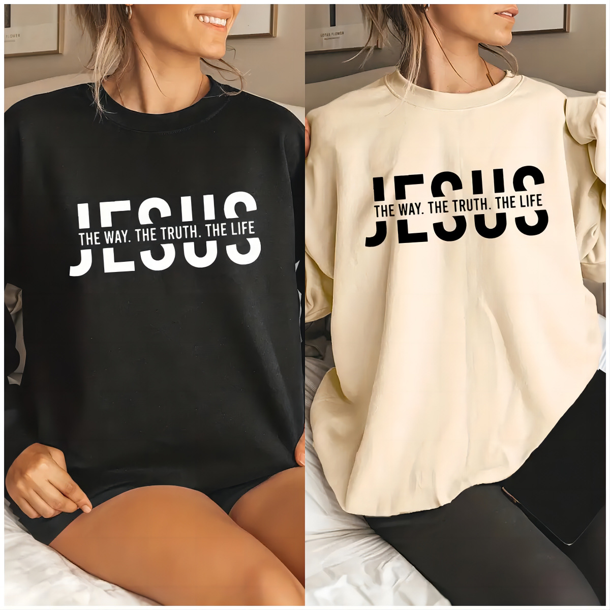 jesus print sweatshirt casual long sleeve crew neck-阿里巴巴