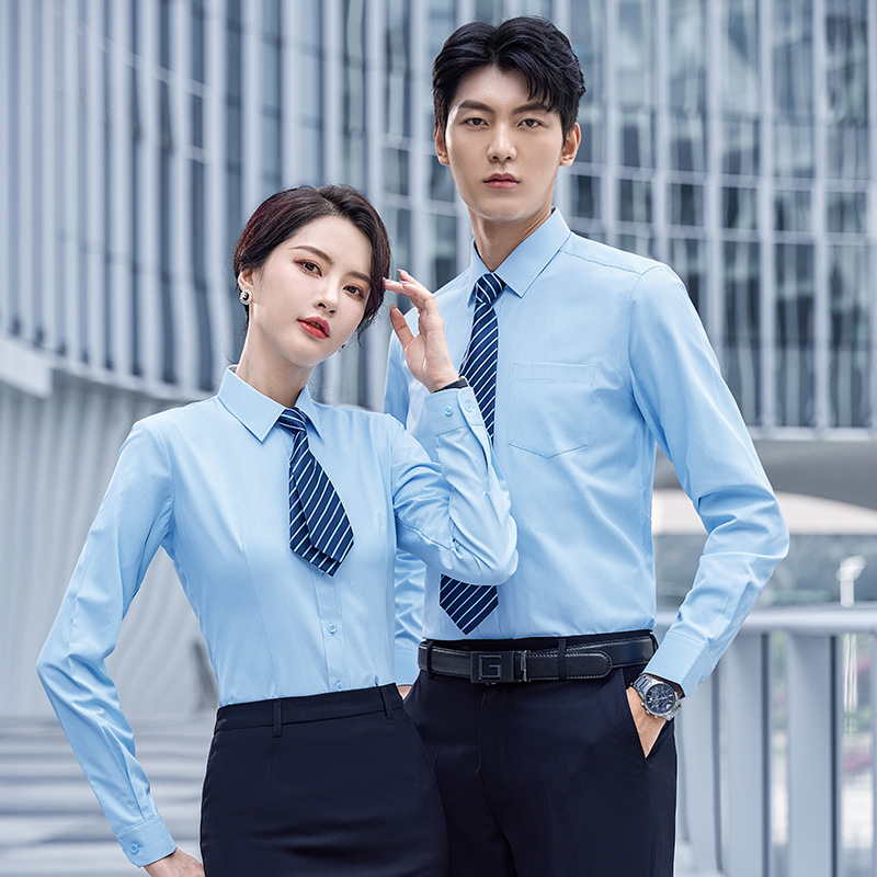 White Business Formal Wear Shirt Men's Overalls Office Worker Men and Women Same Style Slim-Fitting Iron-Free Shirt Long Sleeve Business Wear