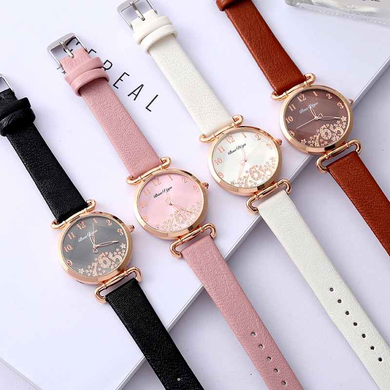 Korean Foreign Trade Women's Quartz Watch 765 Diamond Embedded Star Dial Watch Student Small Belt Watch Wholesale
