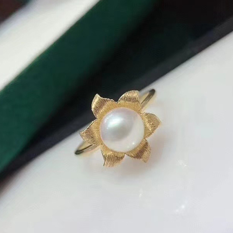 diy手工配件 s925纯银经典太阳花珍珠戒指指环空托 半成品银戒托