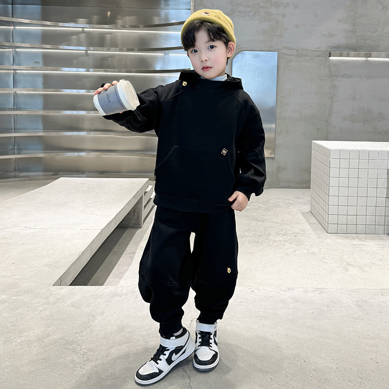 Boys Spring Clothing Sweater Suit 2024 New Western Style Cool Handsome Stylish Children Boys Spring Sports Big Children Two-Piece Suit