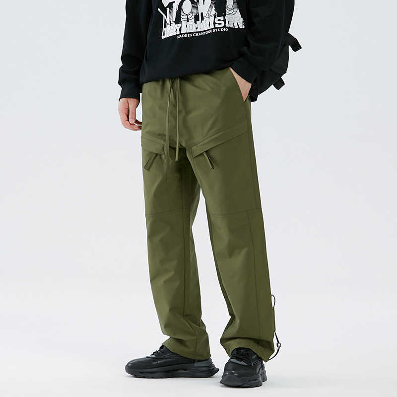 军绿色伐木工装裤男2024春秋美式高街宽松直筒休闲裤防风户外裤子